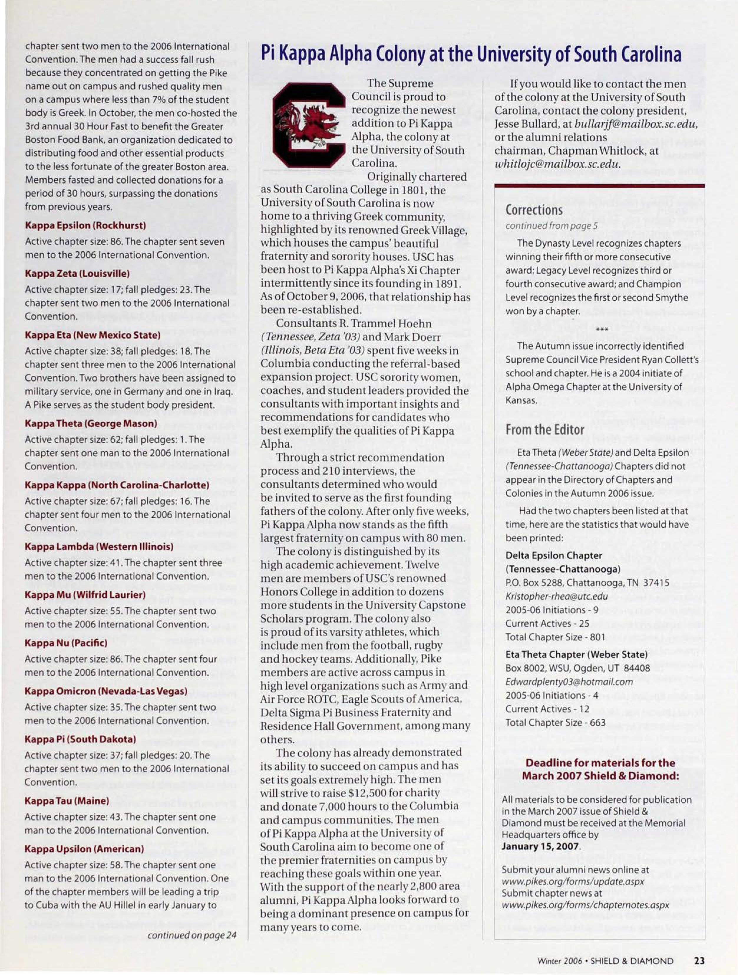 Pi Kappa Alpha Colony At The University Of South Carolina